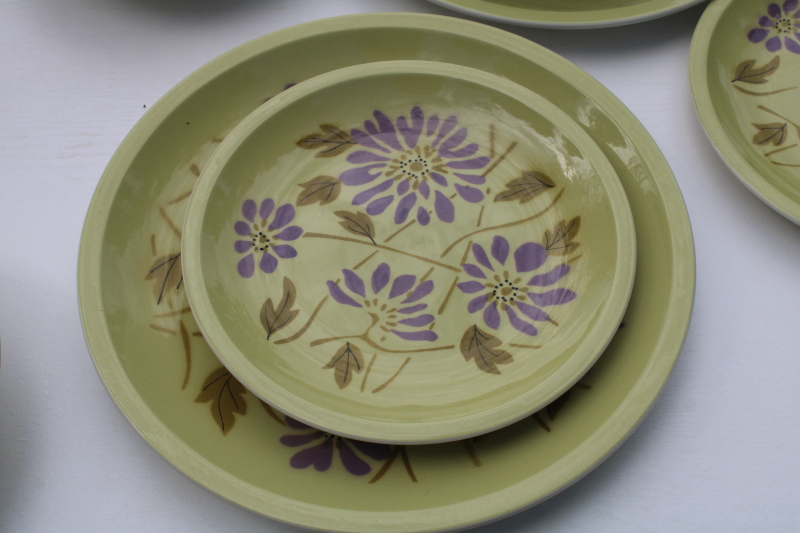 photo of Twiggy mod flowers pattern purple & olive green vintage Mikasa dinnerware set for 4  #12