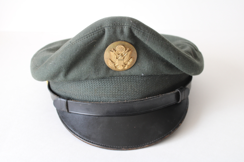 photo of US Army military uniform hat w/ insignia, enlisted service cap, cold war or Vietnam vintage  #1