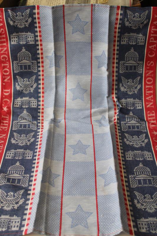 photo of US Capitol vintage red & blue woven cotton jacquard tea towel Washington DC souvenir #1