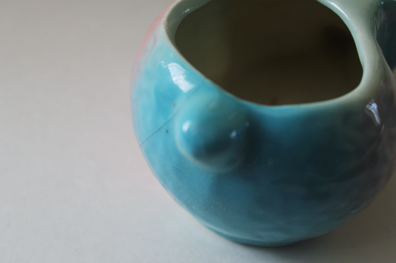 photo of USA pottery baby planters, twins pink & blue lambs mid century mod vintage Easter spring decor  #5