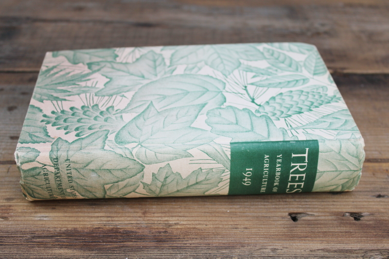 photo of USDA Yearbook 1949 Trees special, green & tan leaves print cloth cover vintage book  #2