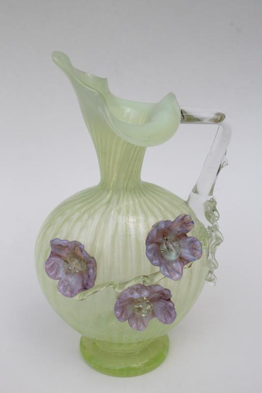 photo of UV glow MCM vintage Salviati Venetian Murano glass flowers hand blown pitcher #1