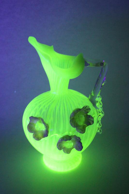 photo of UV glow MCM vintage Salviati Venetian Murano glass flowers hand blown pitcher #2