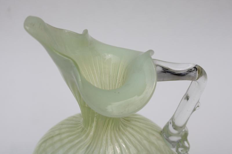 photo of UV glow MCM vintage Salviati Venetian Murano glass flowers hand blown pitcher #3