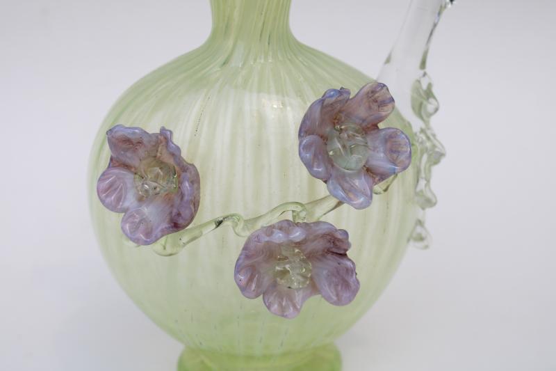 photo of UV glow MCM vintage Salviati Venetian Murano glass flowers hand blown pitcher #4