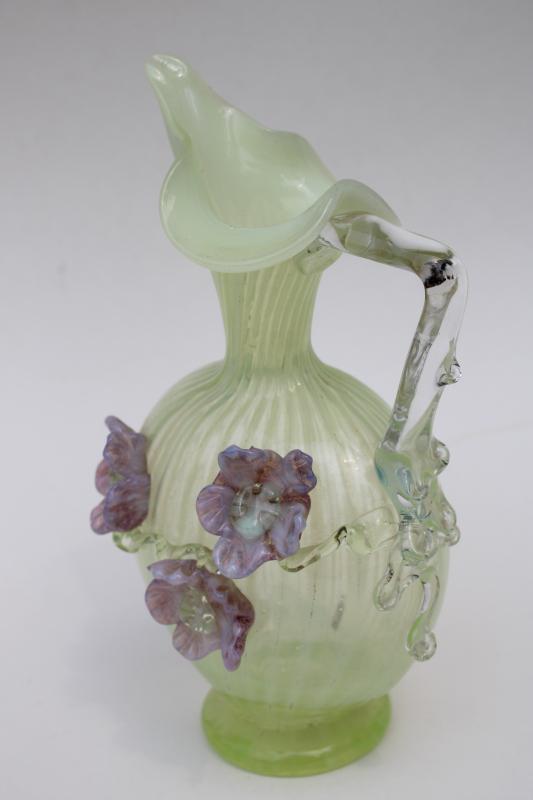 photo of UV glow MCM vintage Salviati Venetian Murano glass flowers hand blown pitcher #5