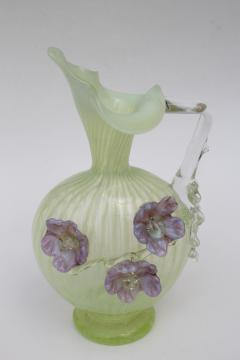 UV glow MCM vintage Salviati Venetian Murano glass flowers hand blown pitcher