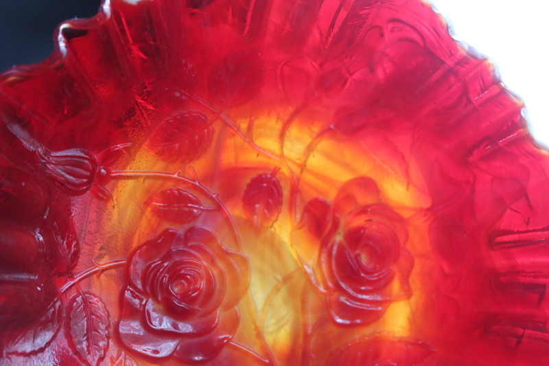 photo of UV glow cadmium red orange slag glass, large rose bowl vintage Imperial glass  #2