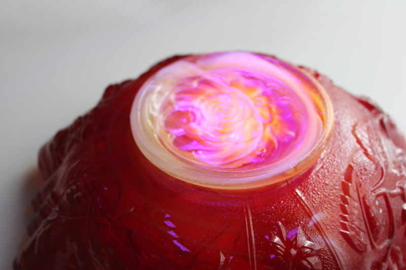 photo of UV glow cadmium red orange slag glass, large rose bowl vintage Imperial glass  #5