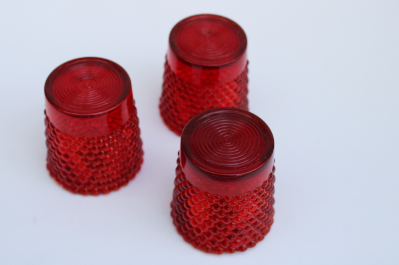 photo of UV glow cadmium ruby red hobnail glass votive or tea light candle holders trio set  #5