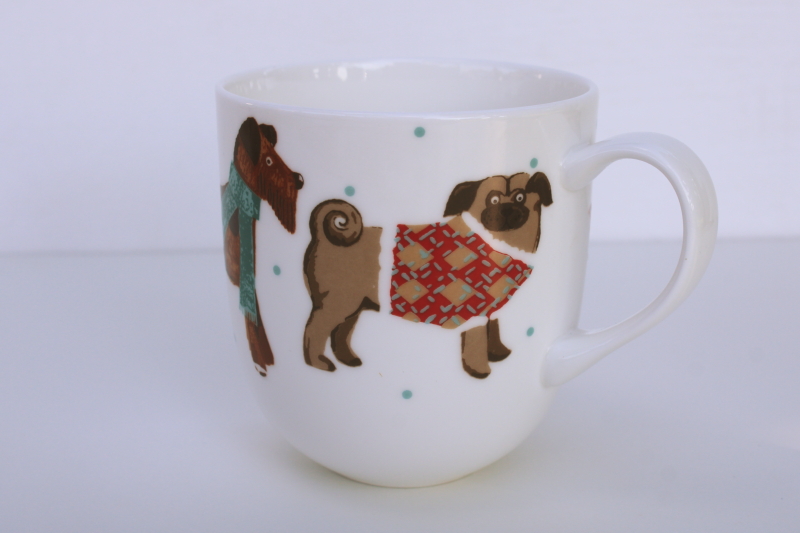 photo of Ulster Weavers bone china tea mug or coffee cup, dogs in scarves & winter coats  #1