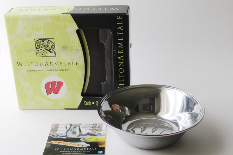photo of University of Wisconsin W logo, Wilton Armetale pewter bowl in original box, gift for Wisconsin Badgers fan  #1