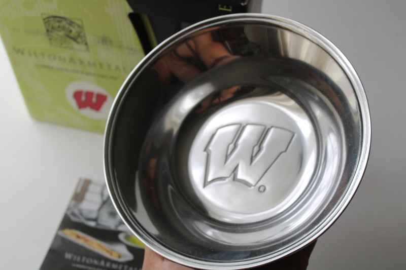 photo of University of Wisconsin W logo, Wilton Armetale pewter bowl in original box, gift for Wisconsin Badgers fan  #2