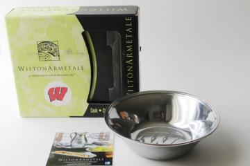 catalog photo of University of Wisconsin W logo, Wilton Armetale pewter bowl in original box, gift for Wisconsin Badgers fan 