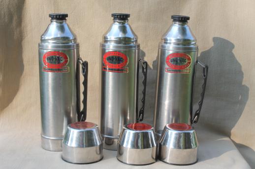 photo of Uno-Vac vacuum bottle lot, new old stock stainless steel unbreakable thermos bottles #3