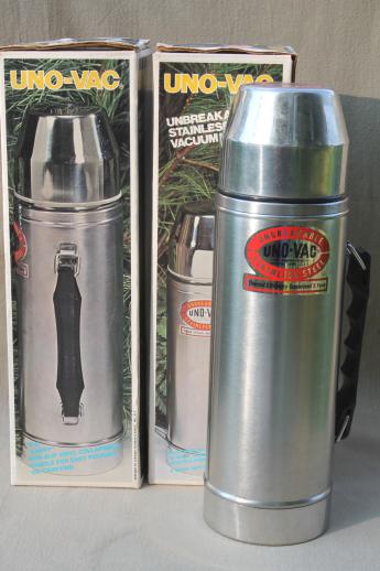 photo of Uno-Vac vacuum bottle lot, new old stock stainless steel unbreakable thermos bottles #6