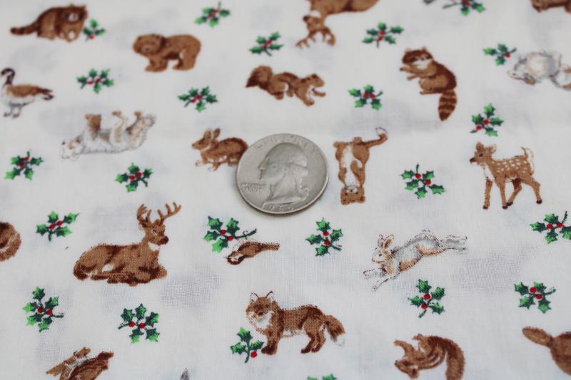 photo of VIP Cranston print fabric woodland animals & holly tiny print for quilting, holiday sewing #2