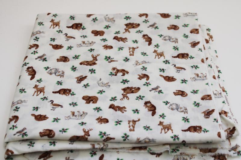 photo of VIP Cranston print fabric woodland animals & holly tiny print for quilting, holiday sewing #5