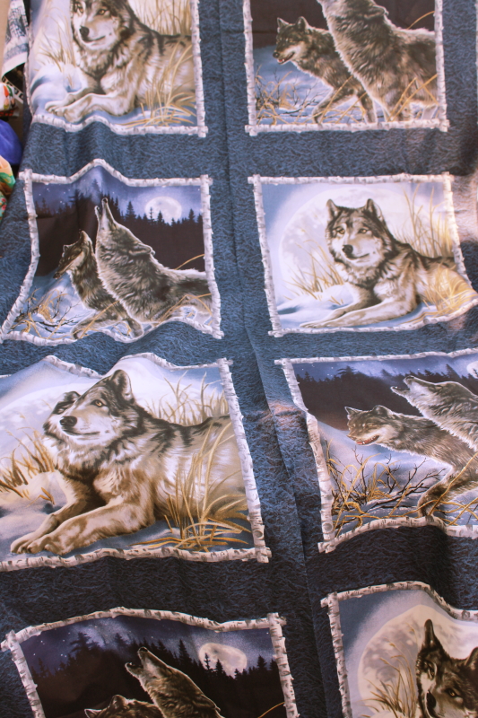 photo of VIP Cranston quilting weight cotton fabric cut & sew panel quilt blocks wolves print #1