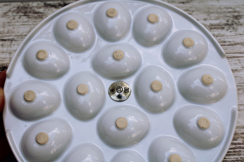 photo of Vagabond House white china egg plate w/ hatching chick metal center, serving tray for deviled eggs  #4