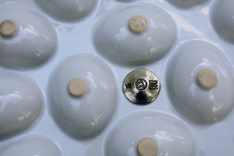 photo of Vagabond House white china egg plate w/ hatching chick metal center, serving tray for deviled eggs  #5