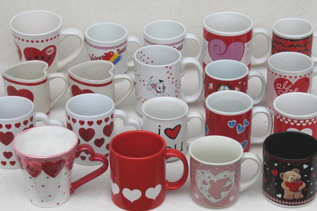 photo of Valentine heart holiday mugs, collection of 18 coffee cups w/ hearts for Valentine's Day #1