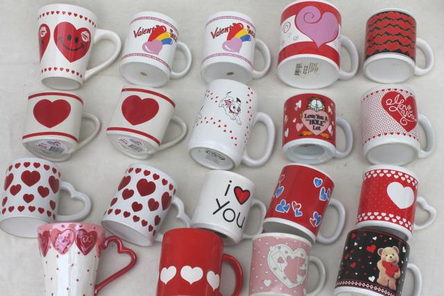 photo of Valentine heart holiday mugs, collection of 18 coffee cups w/ hearts for Valentine's Day #4