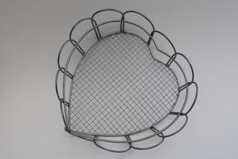 photo of Valentine heart shaped galvanized wire basket, modern farmhouse primitive  #2