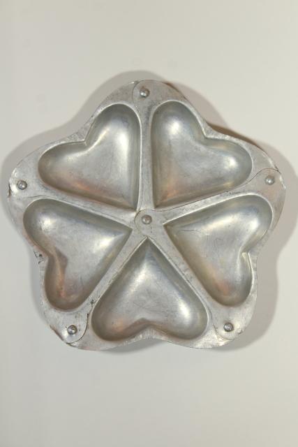 photo of Valentine heart vintage baking pan, primitive riveted metal ring of hearts #1