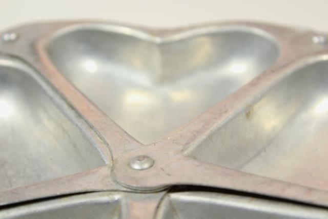 photo of Valentine heart vintage baking pan, primitive riveted metal ring of hearts #4