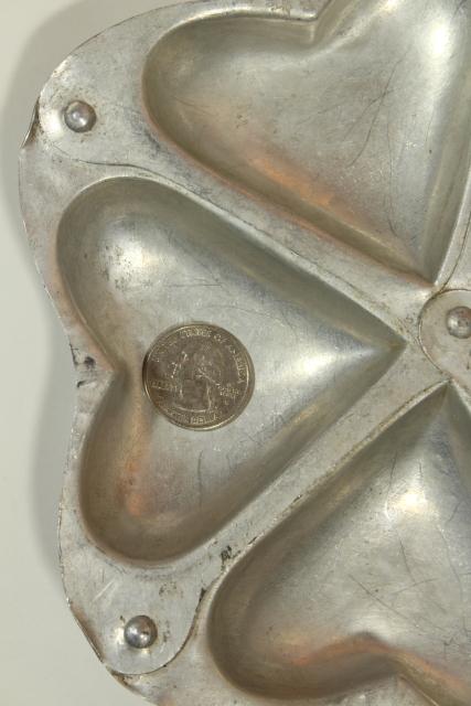 photo of Valentine heart vintage baking pan, primitive riveted metal ring of hearts #5