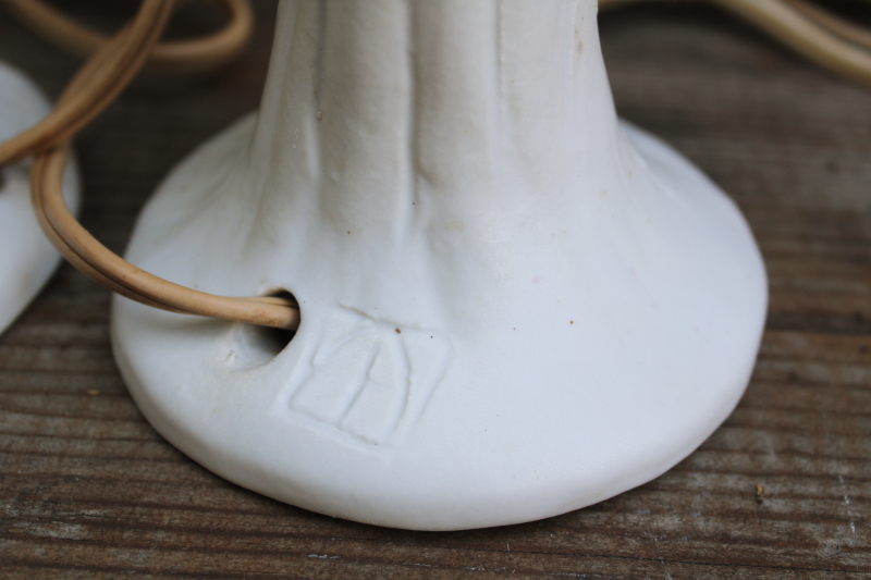 photo of Van Briggle pottery art deco vintage matte white ceramic parrot parakeet bird lamps pair  #3