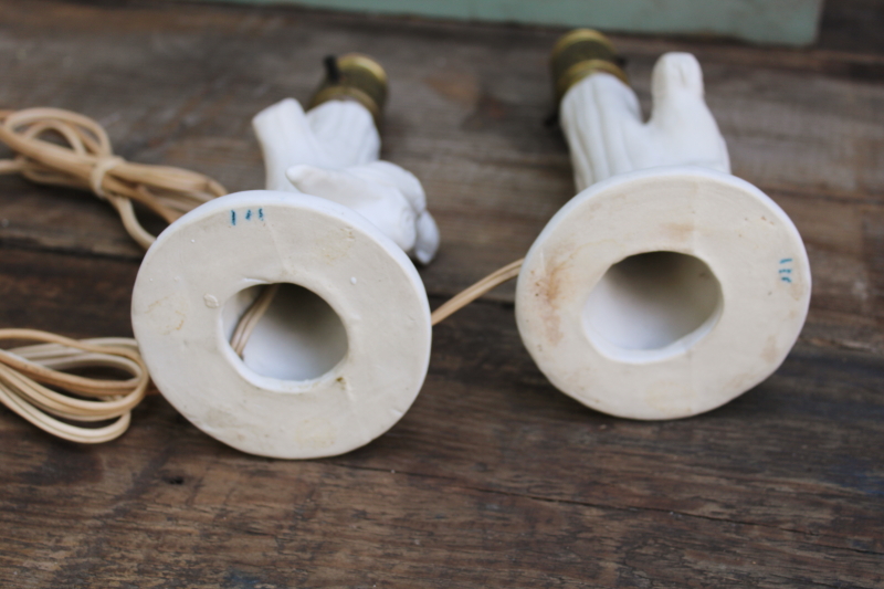 photo of Van Briggle pottery art deco vintage matte white ceramic parrot parakeet bird lamps pair  #7