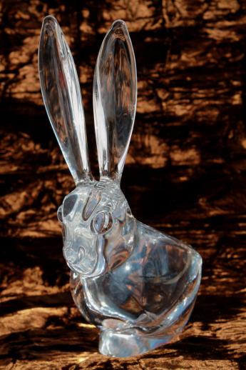 photo of Vannes France crystal art glass rabbit, long eared hare paperweight figurine dish #1