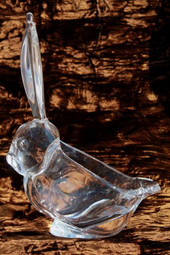 photo of Vannes France crystal art glass rabbit, long eared hare paperweight figurine dish #2