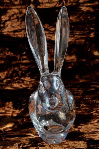 photo of Vannes France crystal art glass rabbit, long eared hare paperweight figurine dish #5