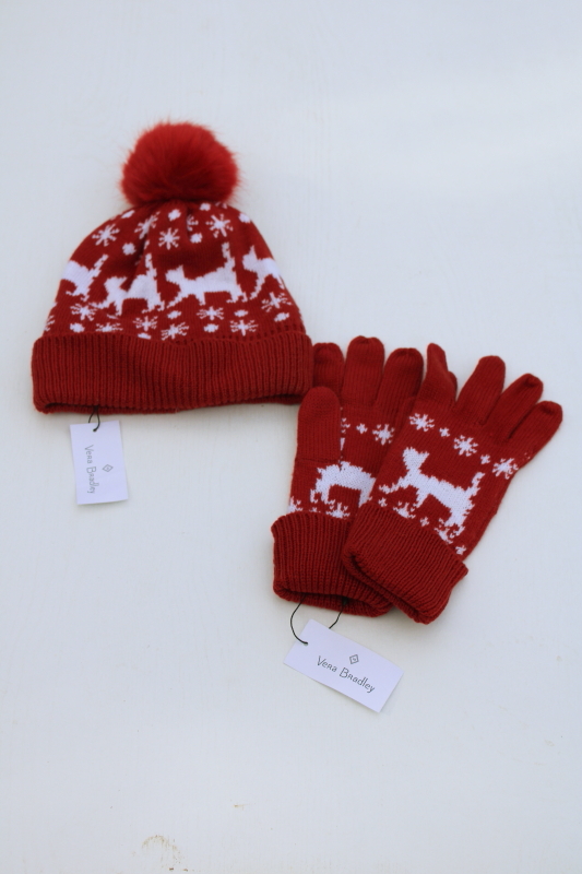photo of Vera Bradley Holiday Cats knit winter hat & gloves new w/ tags  #1