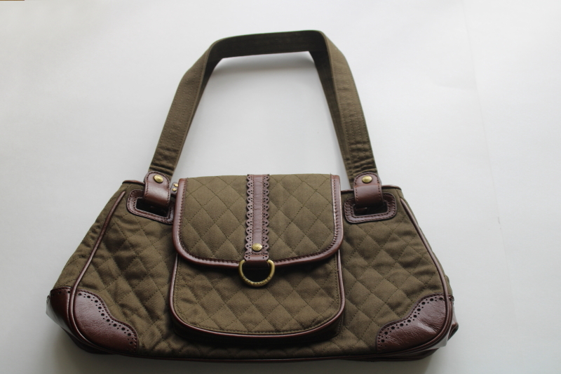 photo of Vera Bradley Middleton bag, satchel shape purse dark olive green w/ leather trim  #1