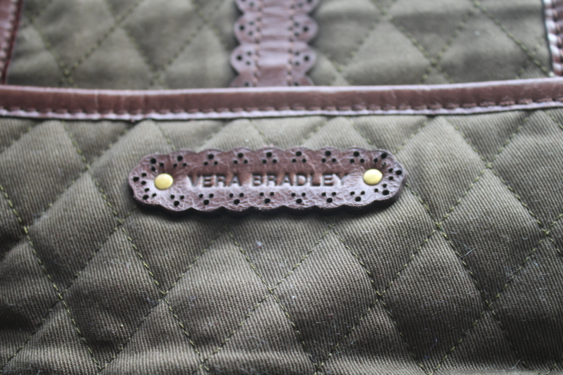 photo of Vera Bradley Middleton bag, satchel shape purse dark olive green w/ leather trim  #14