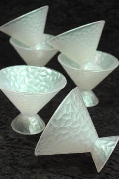 Vercors Arcoroc France glass dessert dishes, white iridescent pearl luster finish