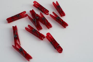 catalog photo of Vermont plastic vintage red lucite clothespins, retro laundry or holiday decor