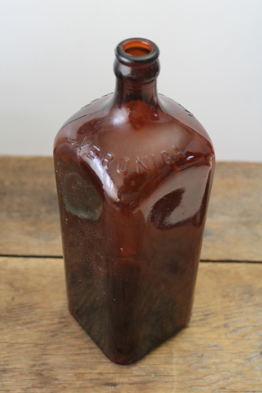 photo of Veronica Mineral Water embossed glass bottle, amber brown dug bottle 1800s vintage  #2