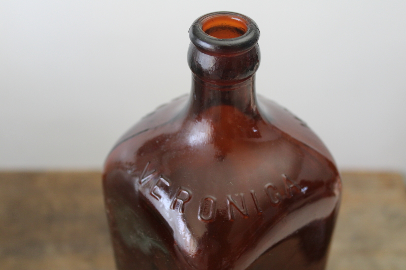 photo of Veronica Mineral Water embossed glass bottle, amber brown dug bottle 1800s vintage  #3