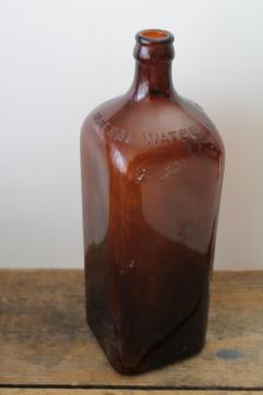 Veronica Mineral Water embossed glass bottle, amber brown dug bottle 1800s vintage 