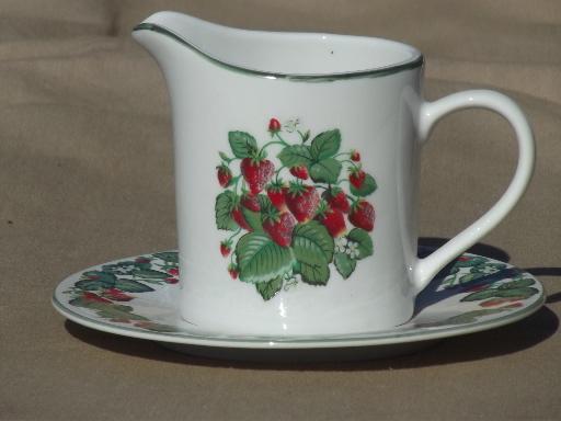 photo of Very Strawberry Tabletops Unlimited pottery cream pitcher & saucer #1