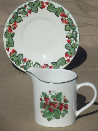 photo of Very Strawberry Tabletops Unlimited pottery cream pitcher & saucer #2