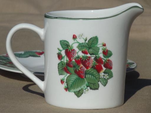 photo of Very Strawberry Tabletops Unlimited pottery cream pitcher & saucer #4