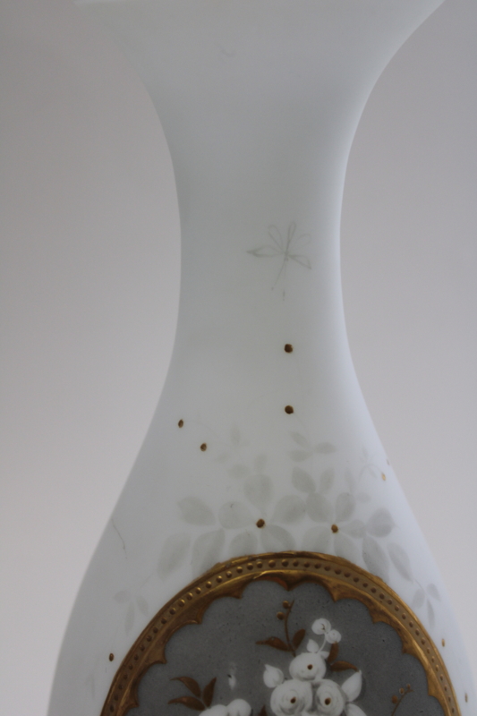 photo of Victorian Bristol glass vase, antique hand painted glass morning glories heavy gold #3