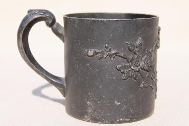 photo of Victorian / Edwardian vintage antique silver baby cup engraved Thomas #5