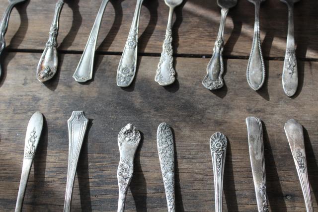 photo of Victorian / Edwardian vintage silver plate flatware, shabby antique forks different patterns #8